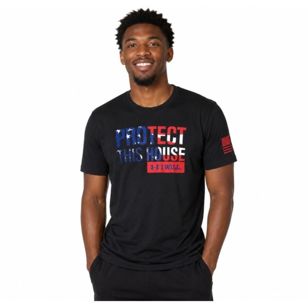 Under Armour Protect This House T-Shirt Black HeatGear Loose Fit L Workout 87-18